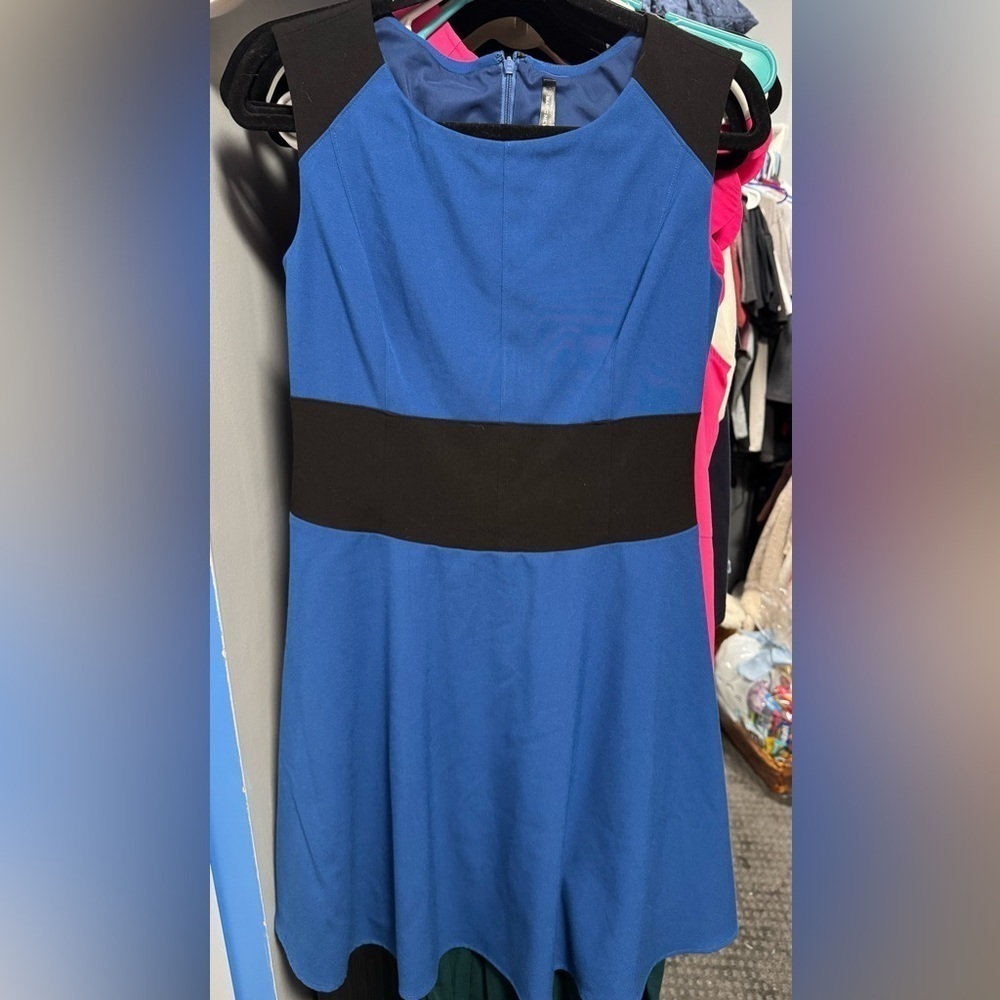 Andrew Marc New York Dress Blue/Black Color Blocking Fit & Flare A-line Flowy
